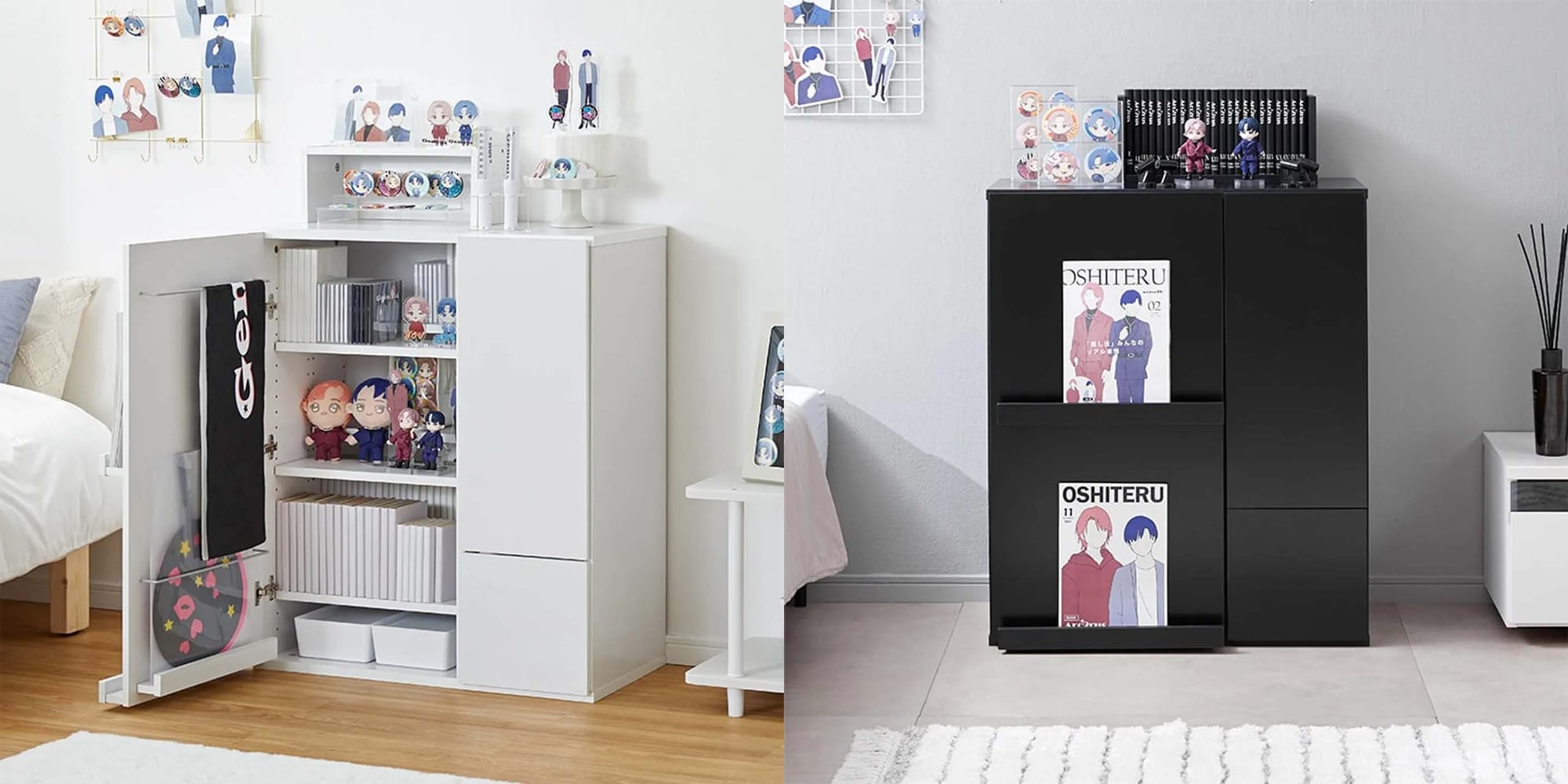 로우야(LOWYA)의 '오시테루' 가구 모델. 덕질하기 좋게 가구를 꾸며둔 모습.