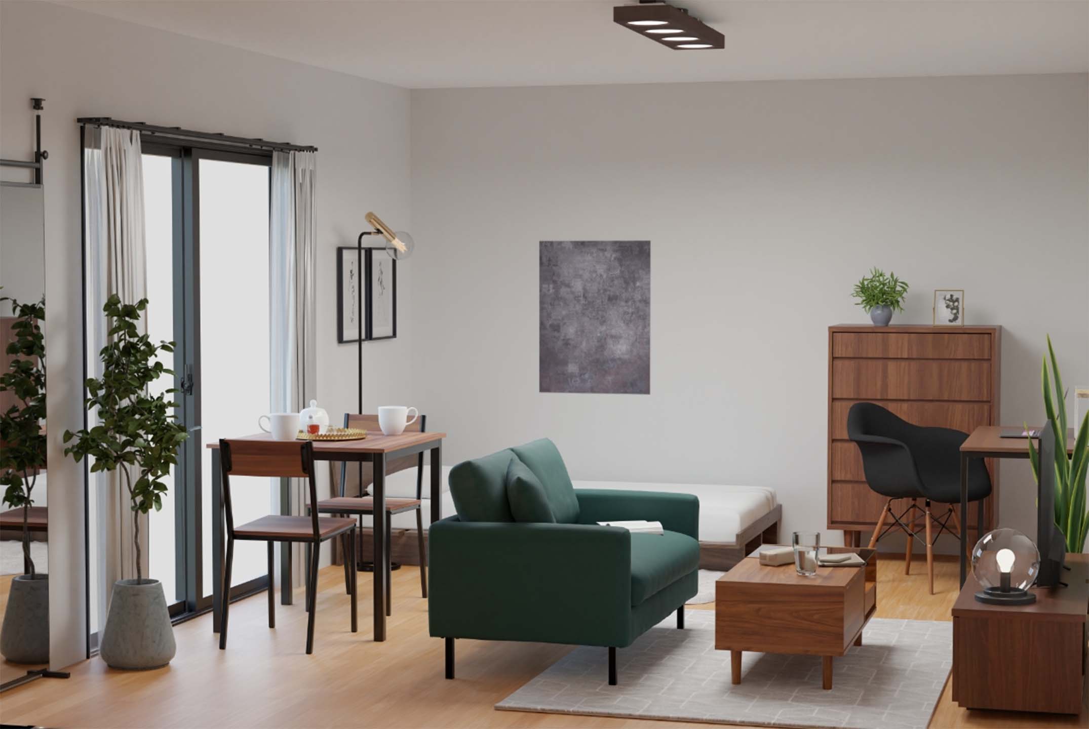 로우야(LOWYA)의 공식 앱 '오쿠룸'으로 3D 시뮬레이션을 해둔 모습.